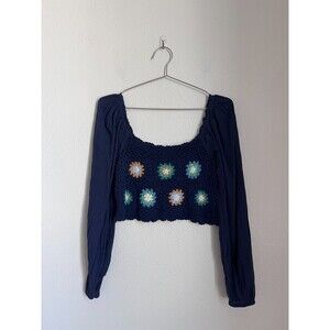 Aerie Crochet Crop Top in Navy Combo Size SMALL